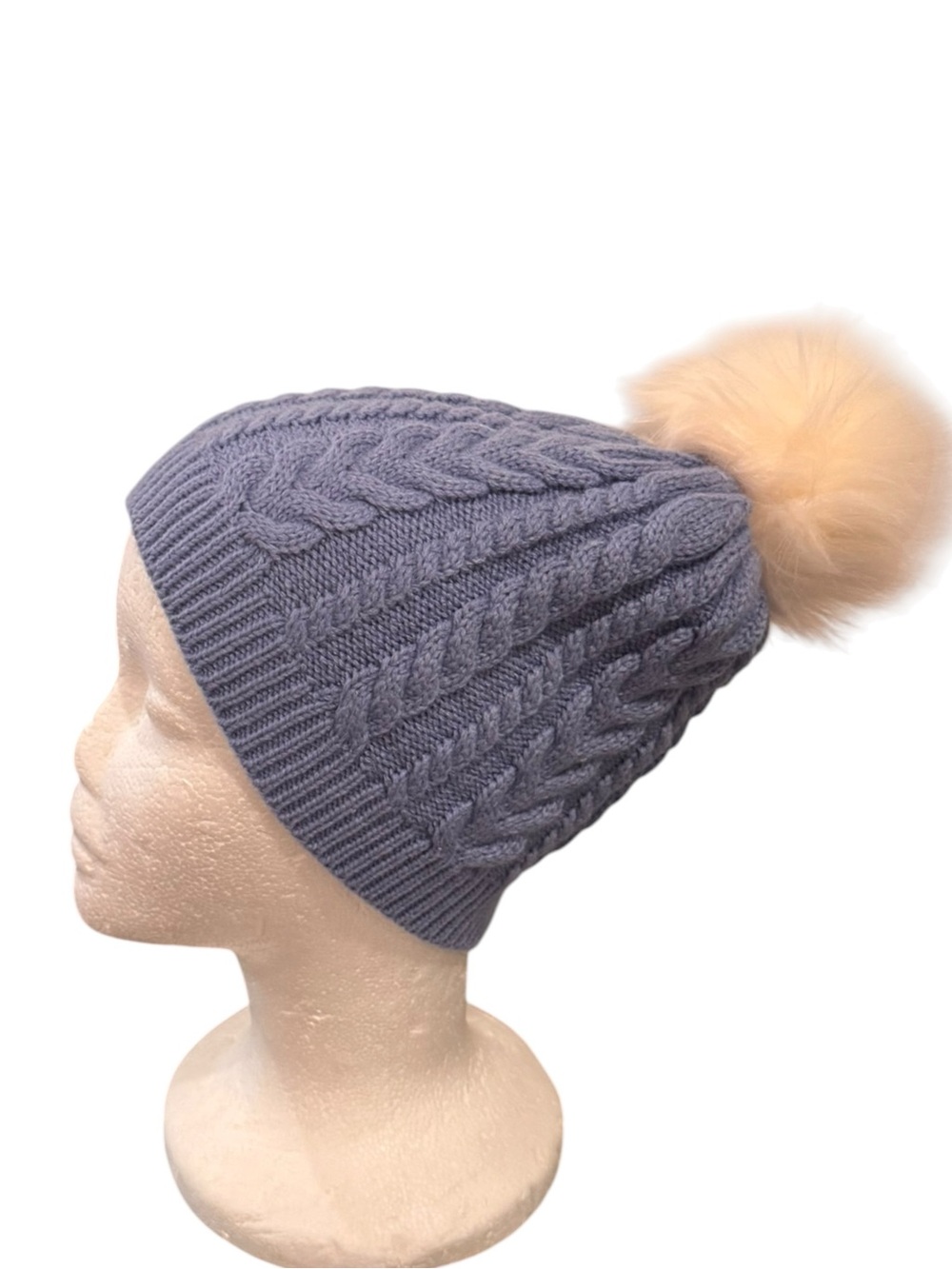 J. Crew Kids Cable Knit Beanie in Lavender with Cream Pom